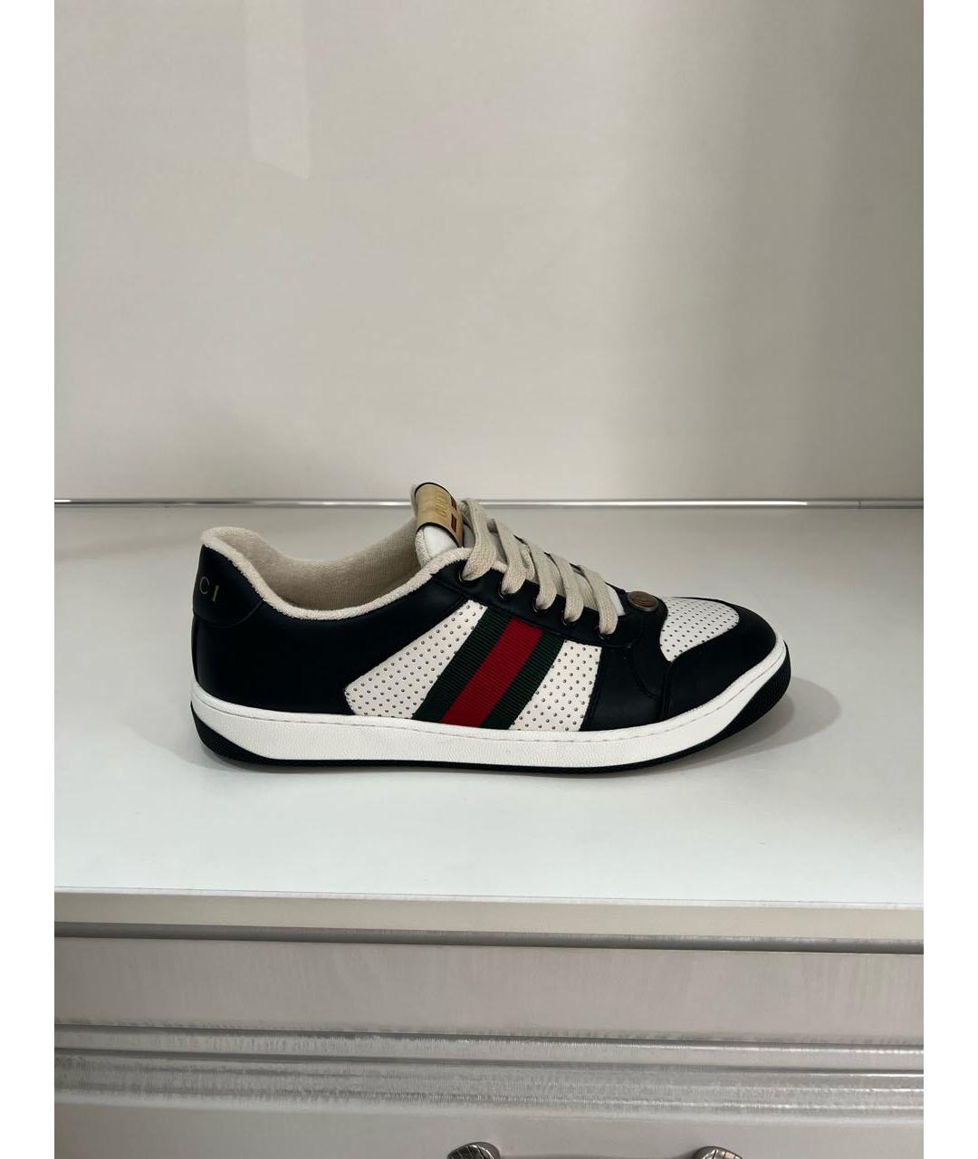 GUCCI Черные кожаные низкие кроссовки / кеды, фото 2