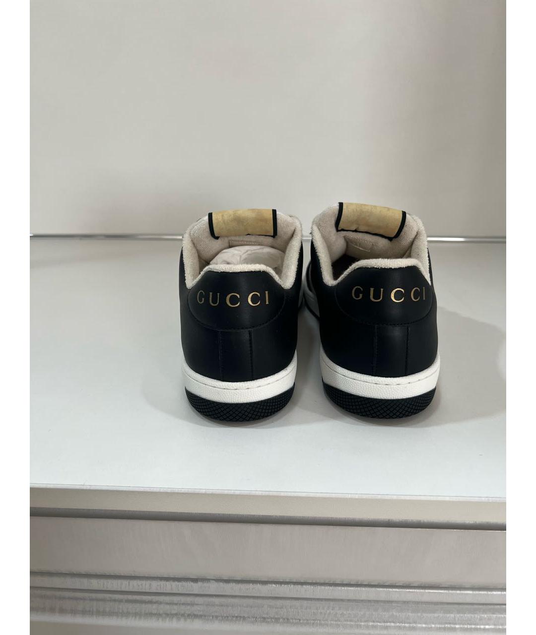 GUCCI Черные кожаные низкие кроссовки / кеды, фото 5