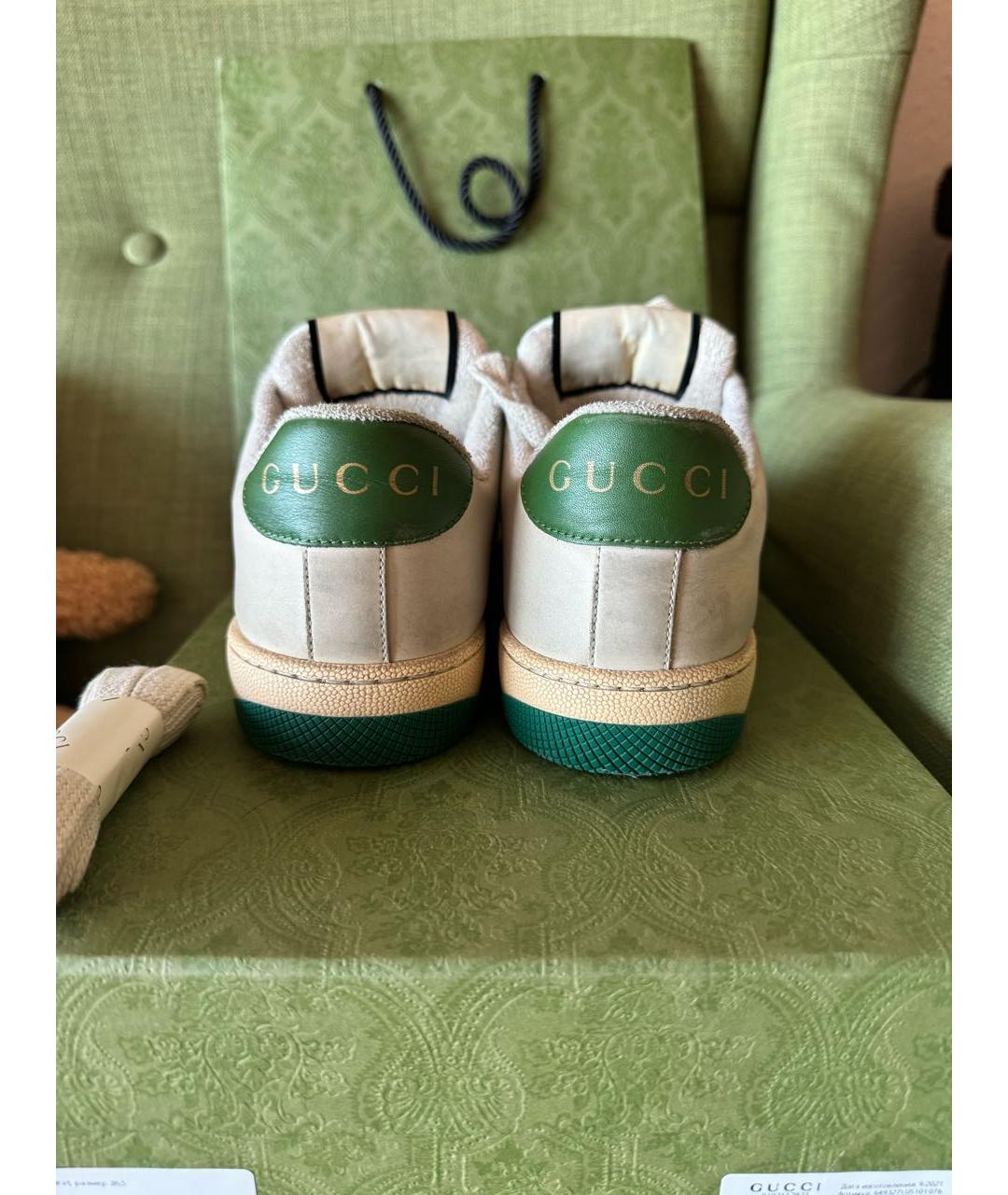 GUCCI Бежевые кожаные кеды, фото 6