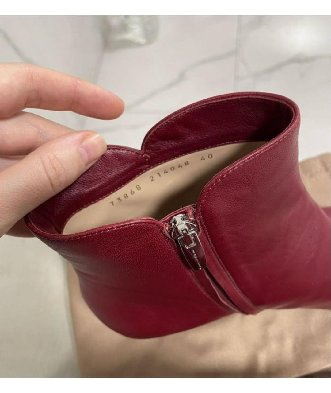 GIANVITO ROSSI Бордовые кожаные ботильоны, фото 7