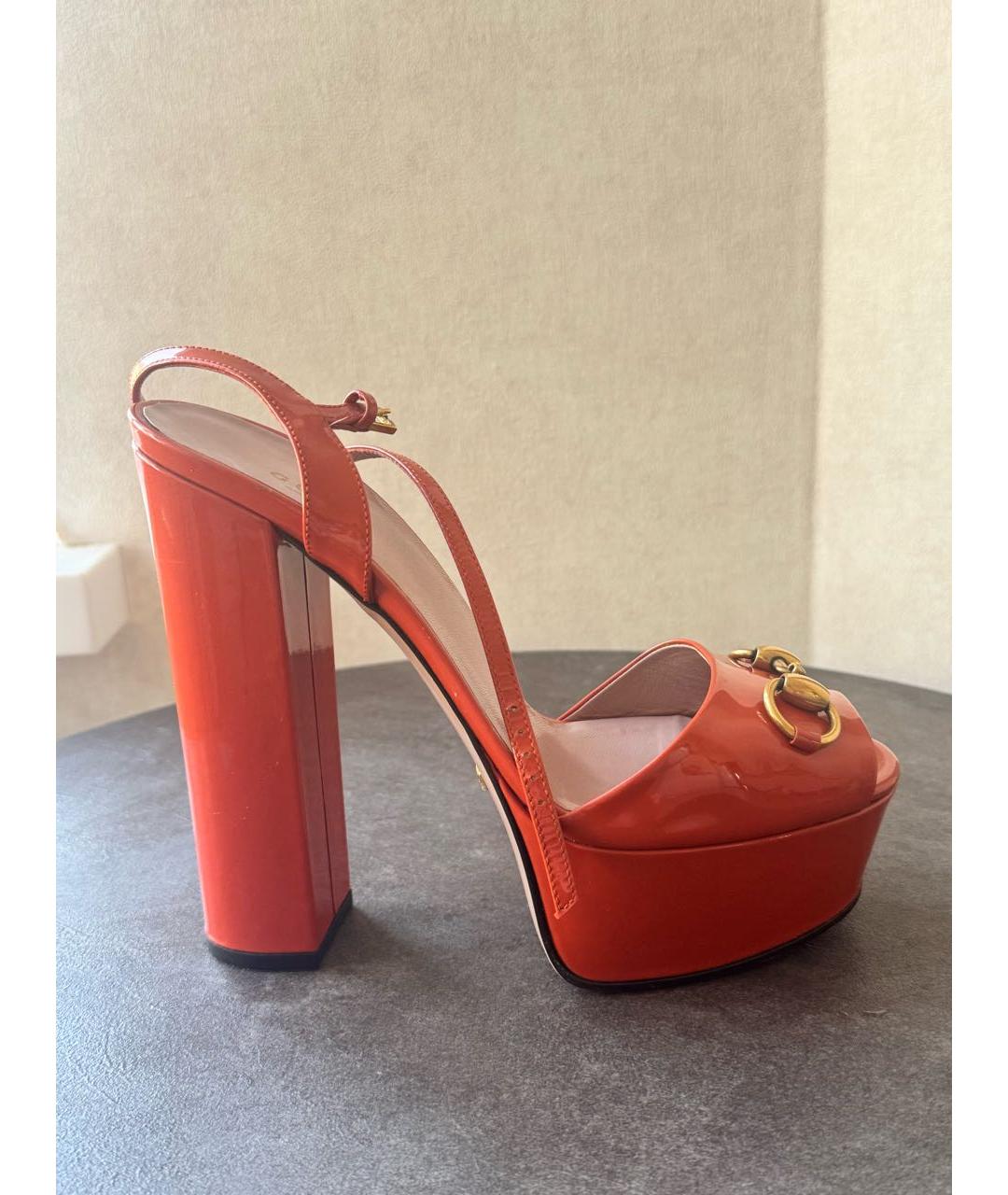 GUCCI Оранжевое босоножки из лакированной кожи, фото 6