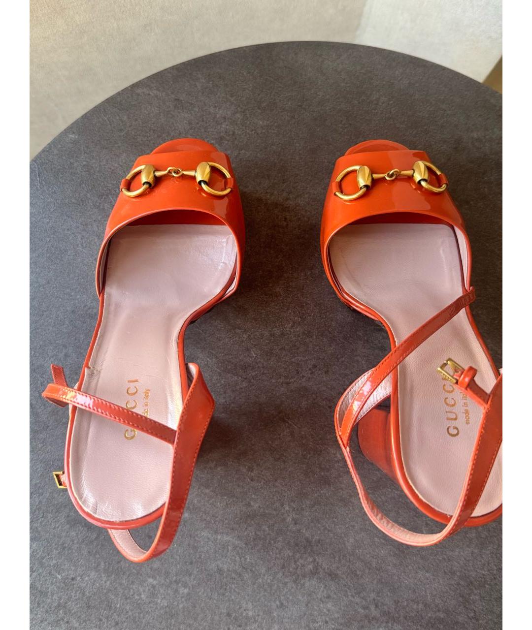 GUCCI Оранжевое босоножки из лакированной кожи, фото 3