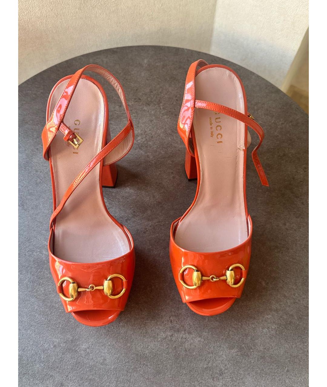 GUCCI Оранжевое босоножки из лакированной кожи, фото 2