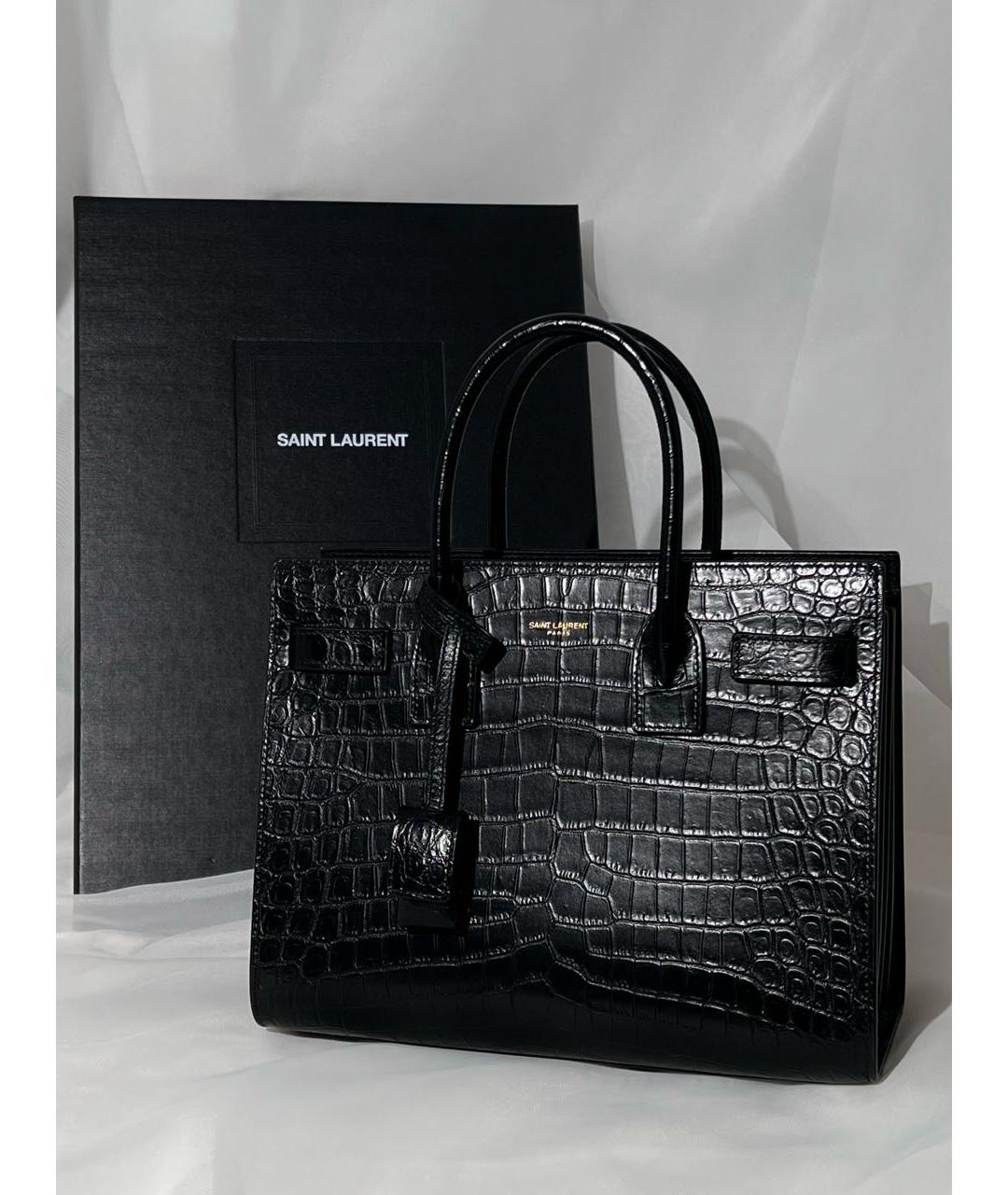 SAINT LAURENT Черная кожаная сумка тоут, фото 8