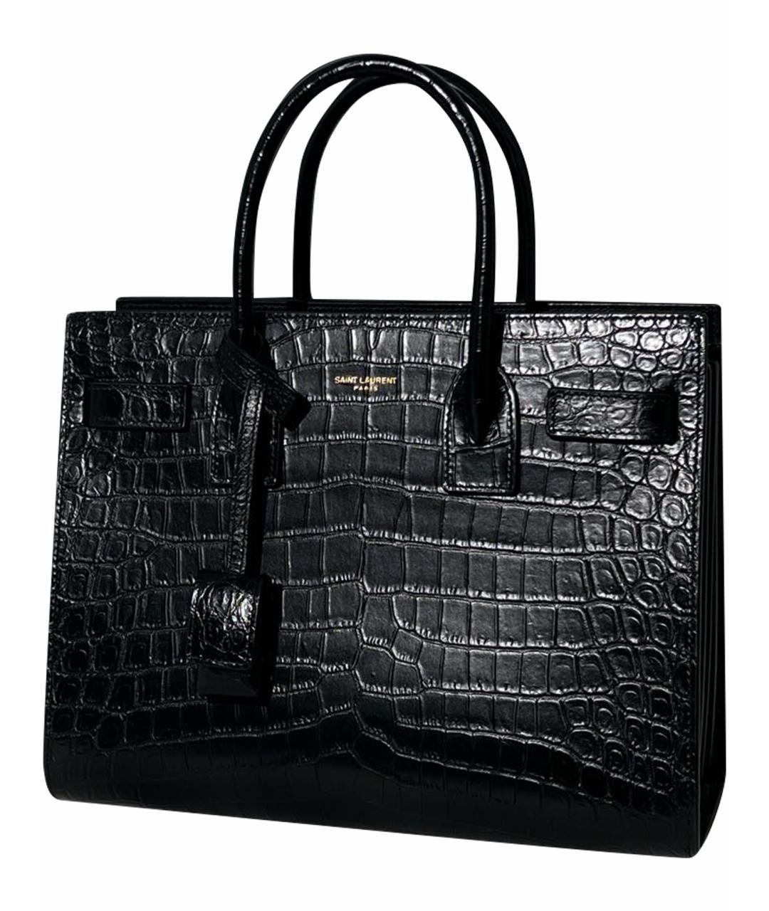 SAINT LAURENT Черная кожаная сумка тоут, фото 1