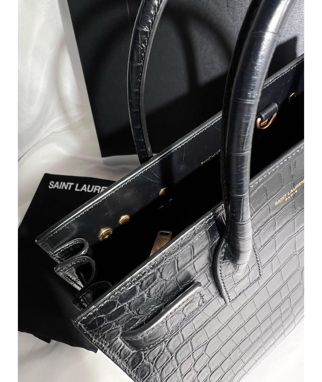 SAINT LAURENT Черная кожаная сумка тоут, фото 6