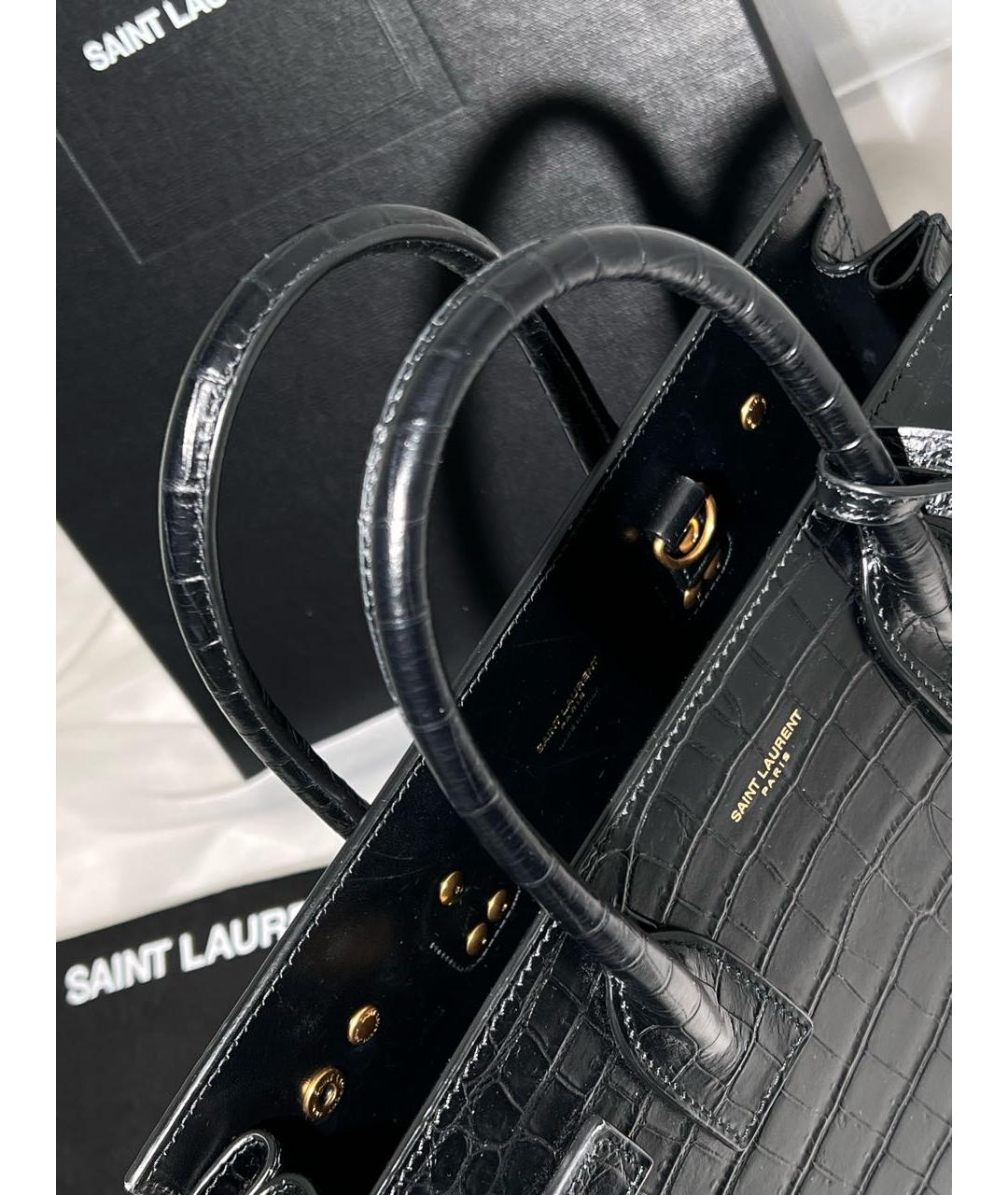 SAINT LAURENT Черная кожаная сумка тоут, фото 7