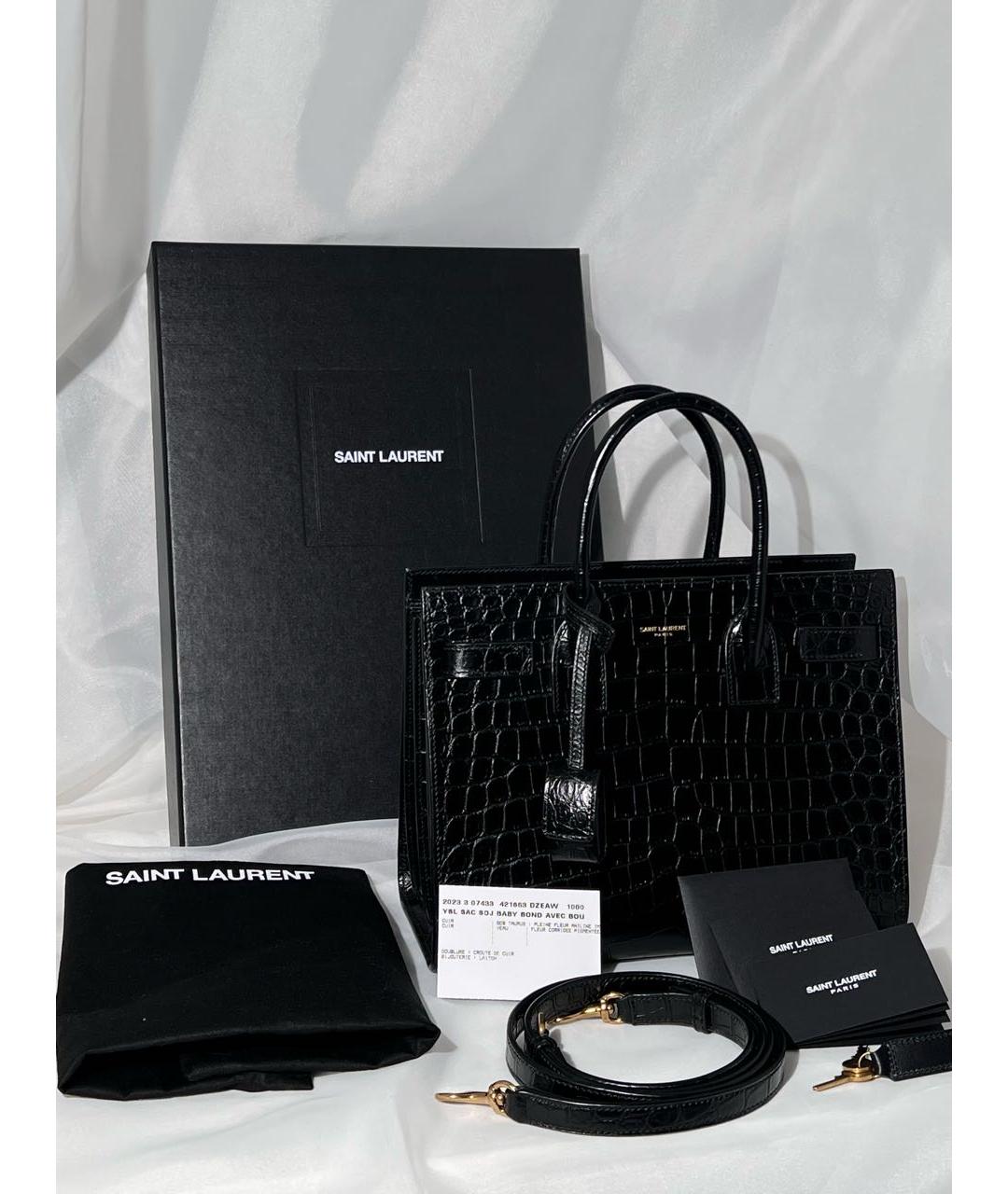 SAINT LAURENT Черная кожаная сумка тоут, фото 5