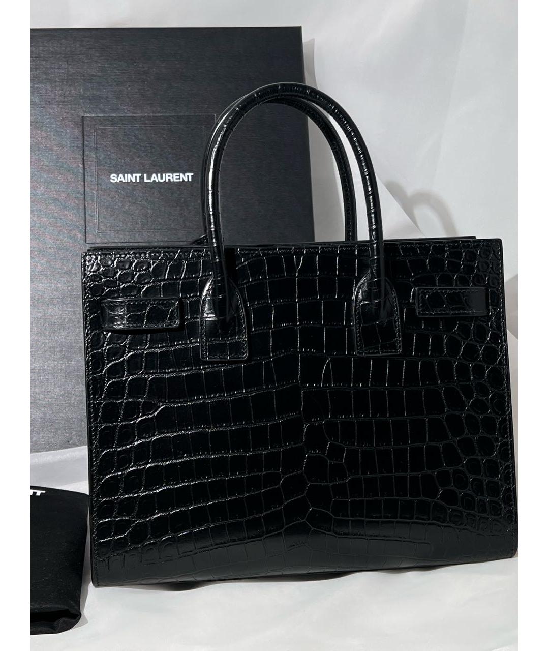 SAINT LAURENT Черная кожаная сумка тоут, фото 3