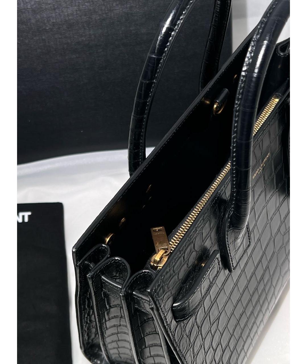 SAINT LAURENT Черная кожаная сумка тоут, фото 4