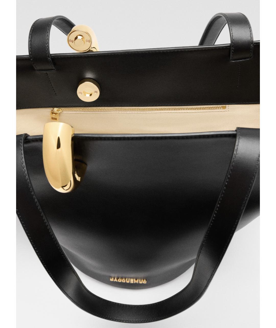 JACQUEMUS Черная кожаная сумка тоут, фото 5