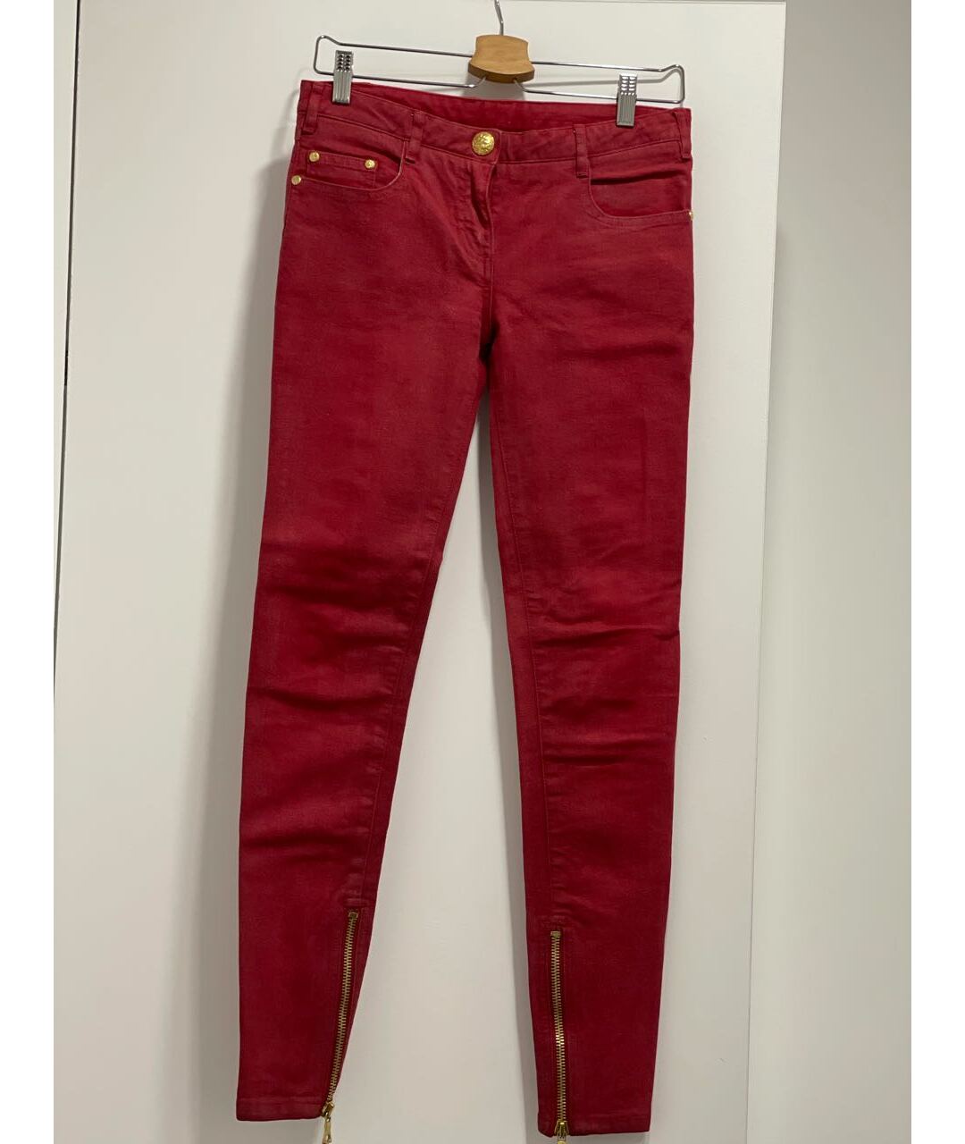 BALMAIN Красные хлопковые джинсы слим, фото 5