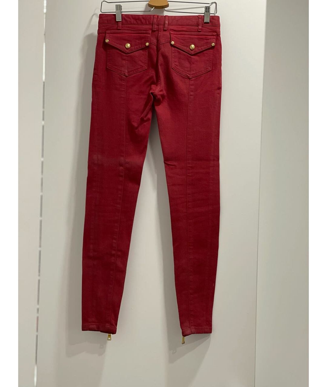 BALMAIN Красные хлопковые джинсы слим, фото 2