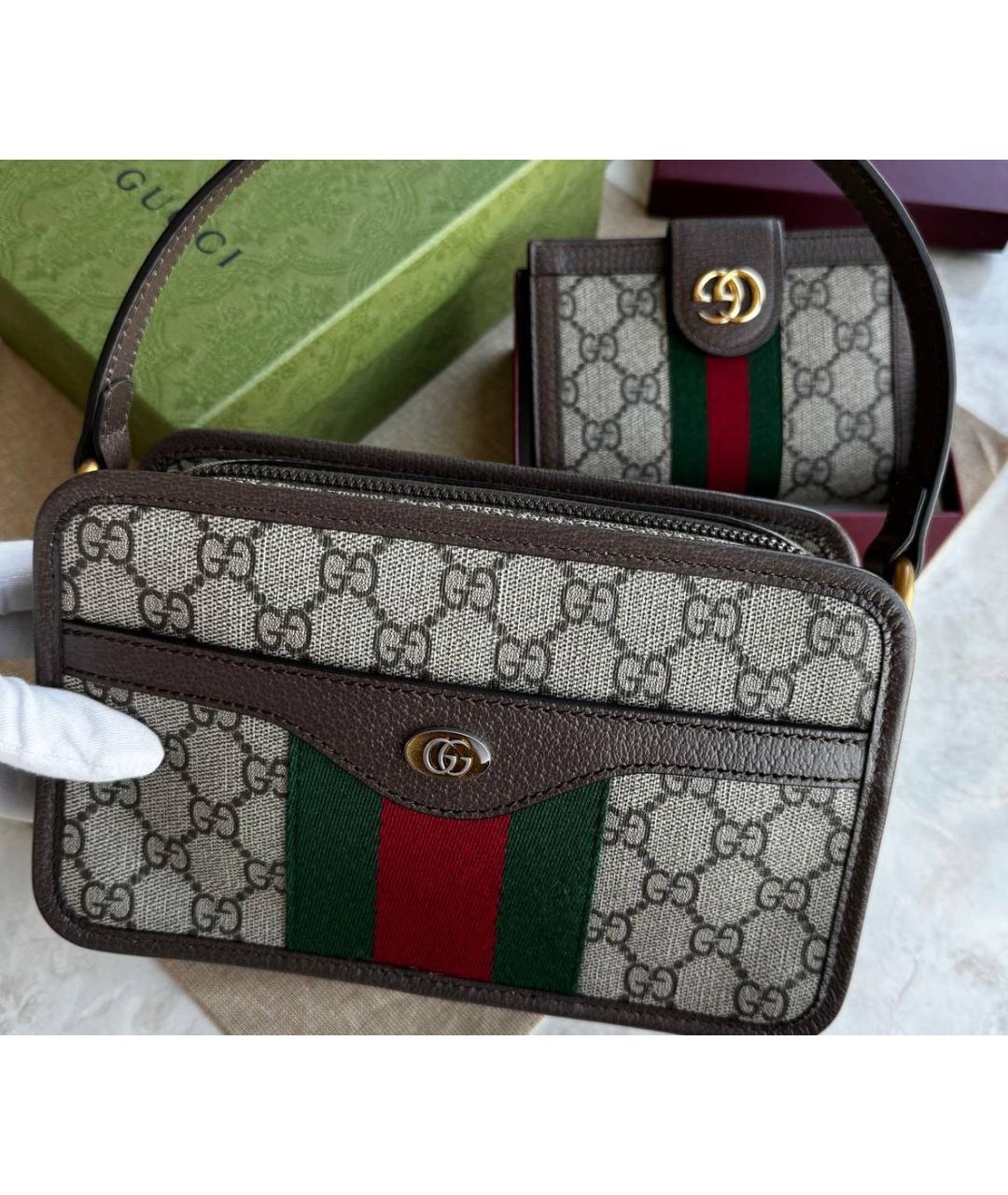 GUCCI Коричневая кожаная сумка через плечо, фото 4