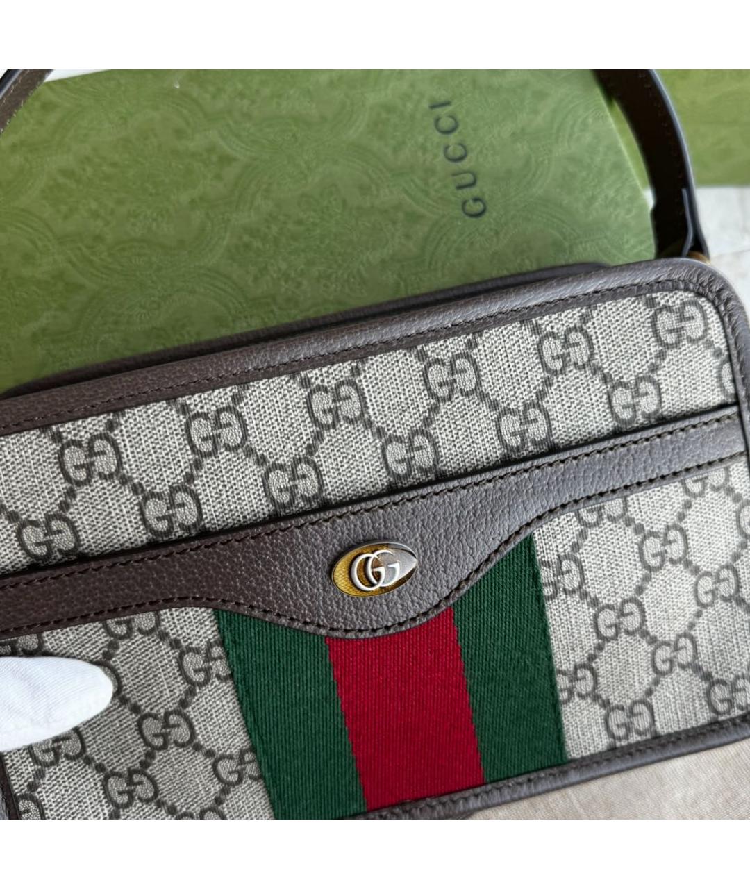 GUCCI Коричневая кожаная сумка через плечо, фото 5
