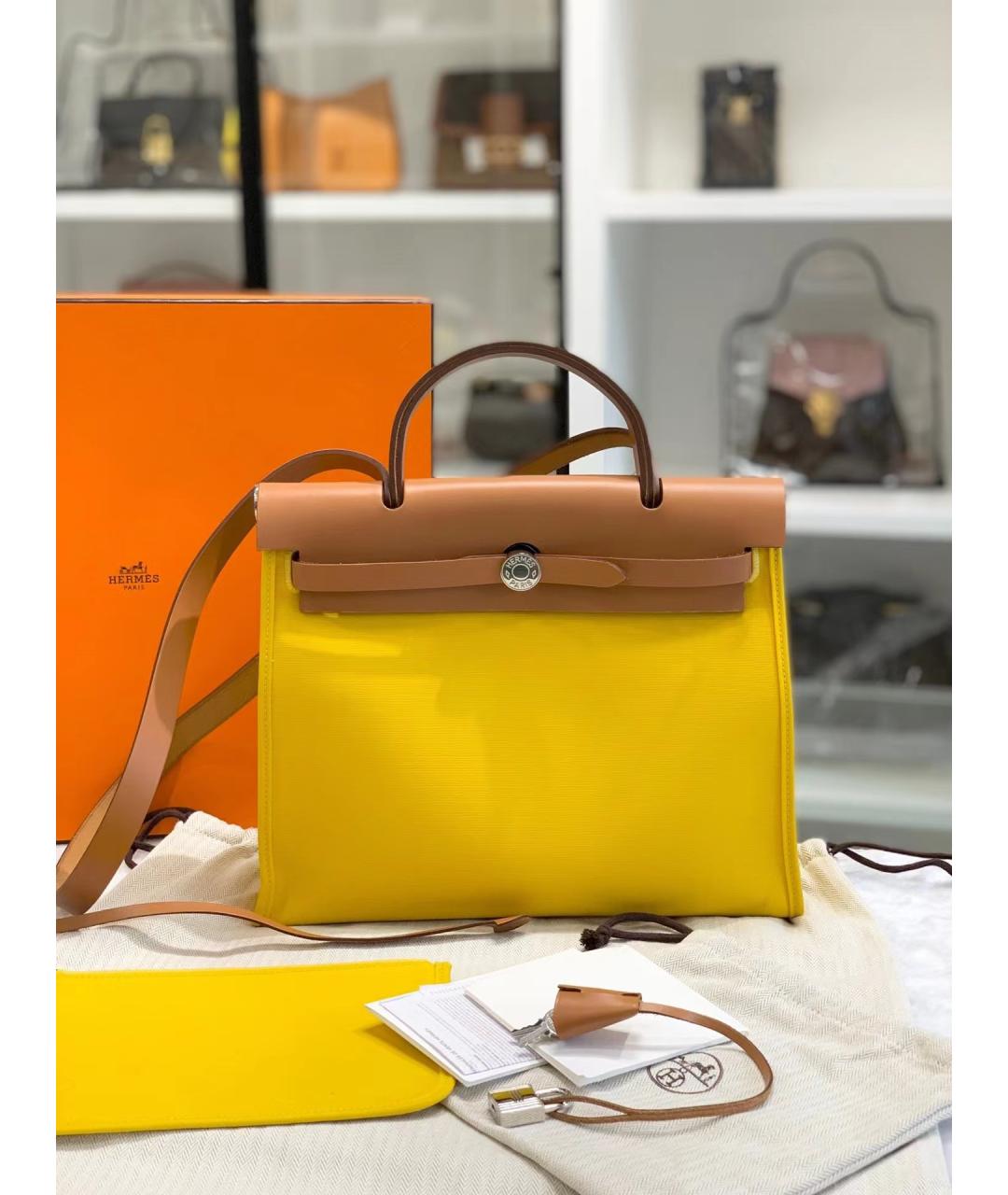 HERMES Желтая сумка с короткими ручками, фото 9