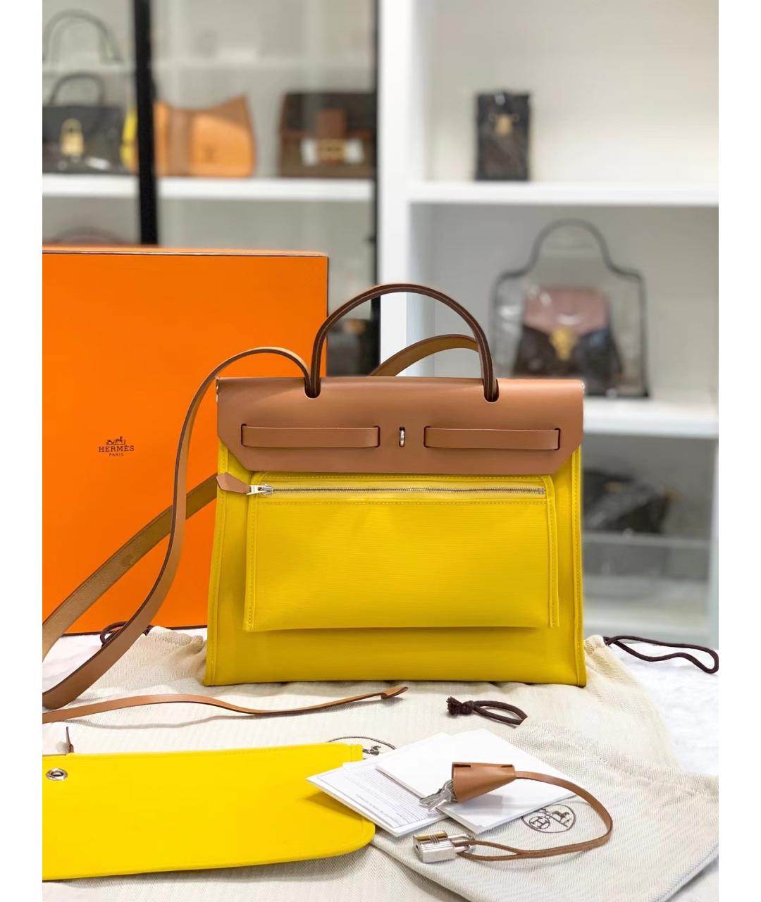 HERMES Желтая сумка с короткими ручками, фото 2