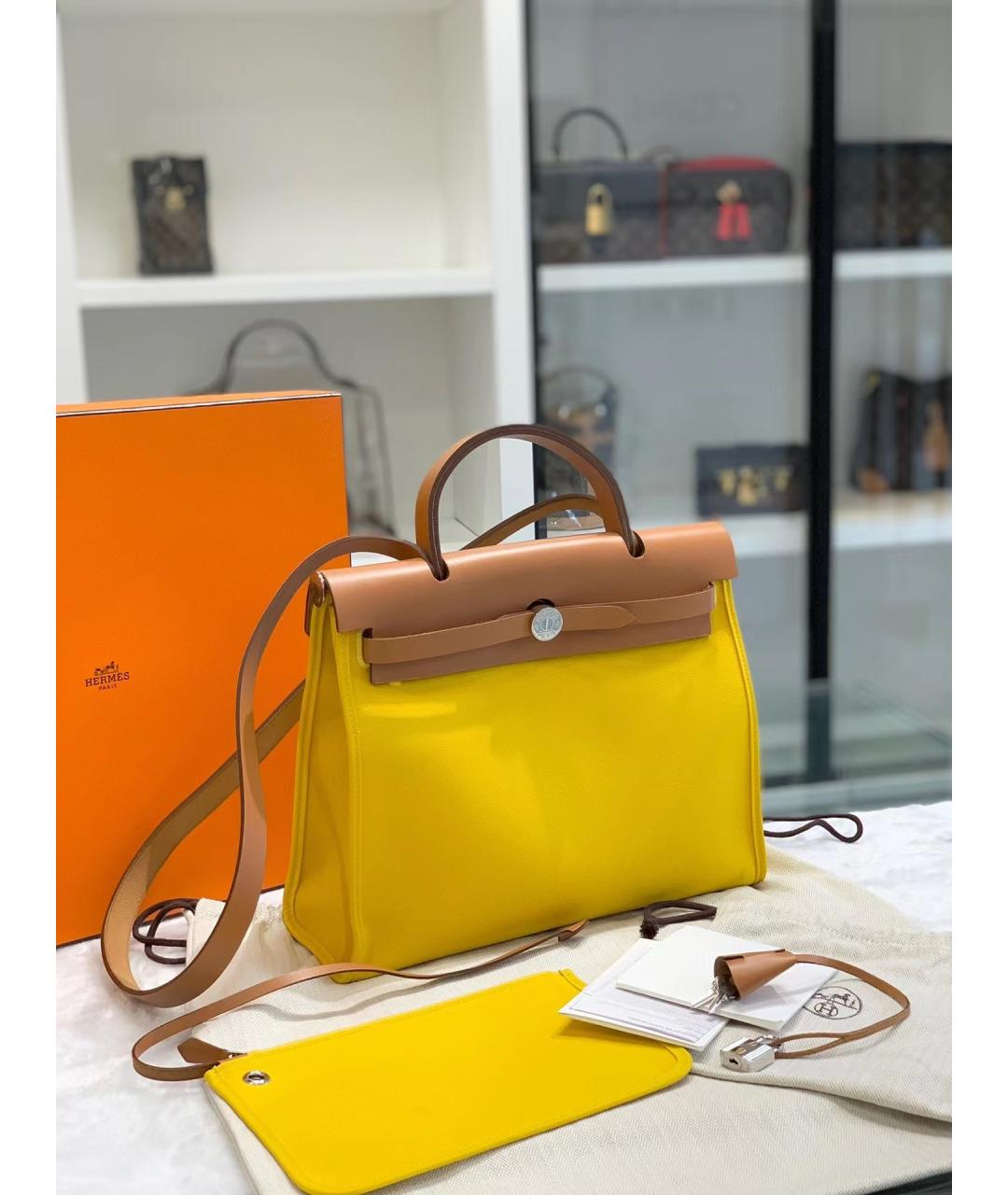HERMES Желтая сумка с короткими ручками, фото 3