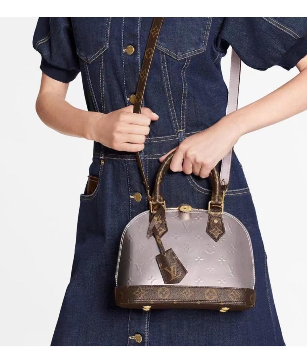 LOUIS VUITTON Фиолетовая кожаная сумка с короткими ручками, фото 6