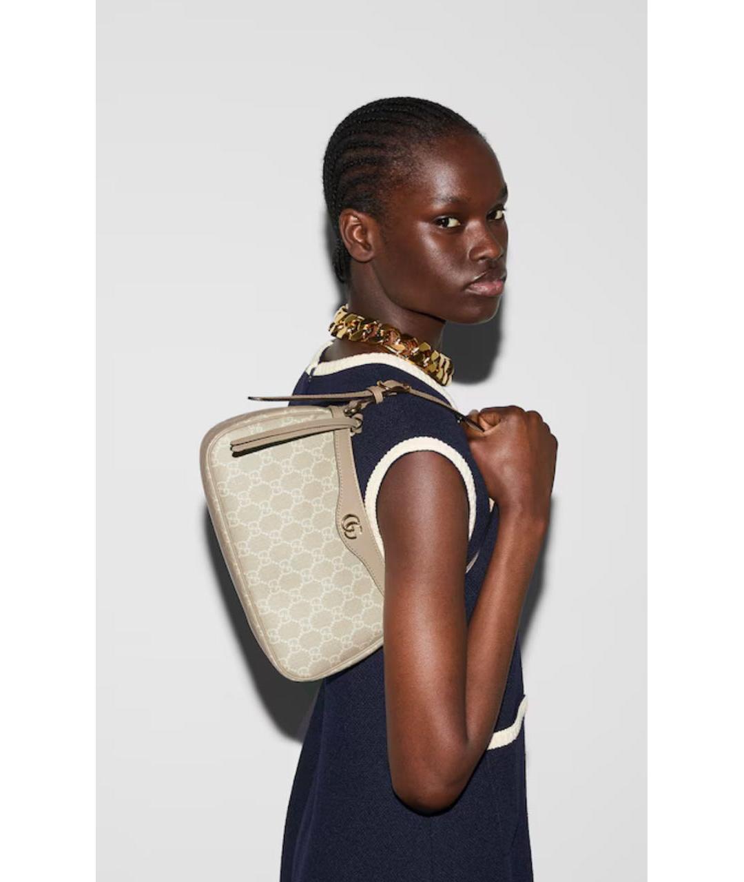 GUCCI Серая кожаная сумка с короткими ручками, фото 5