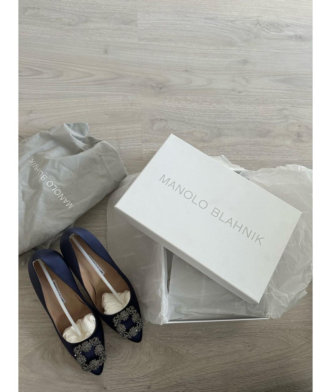 MANOLO BLAHNIK Темно-синие текстильные туфли, фото 5