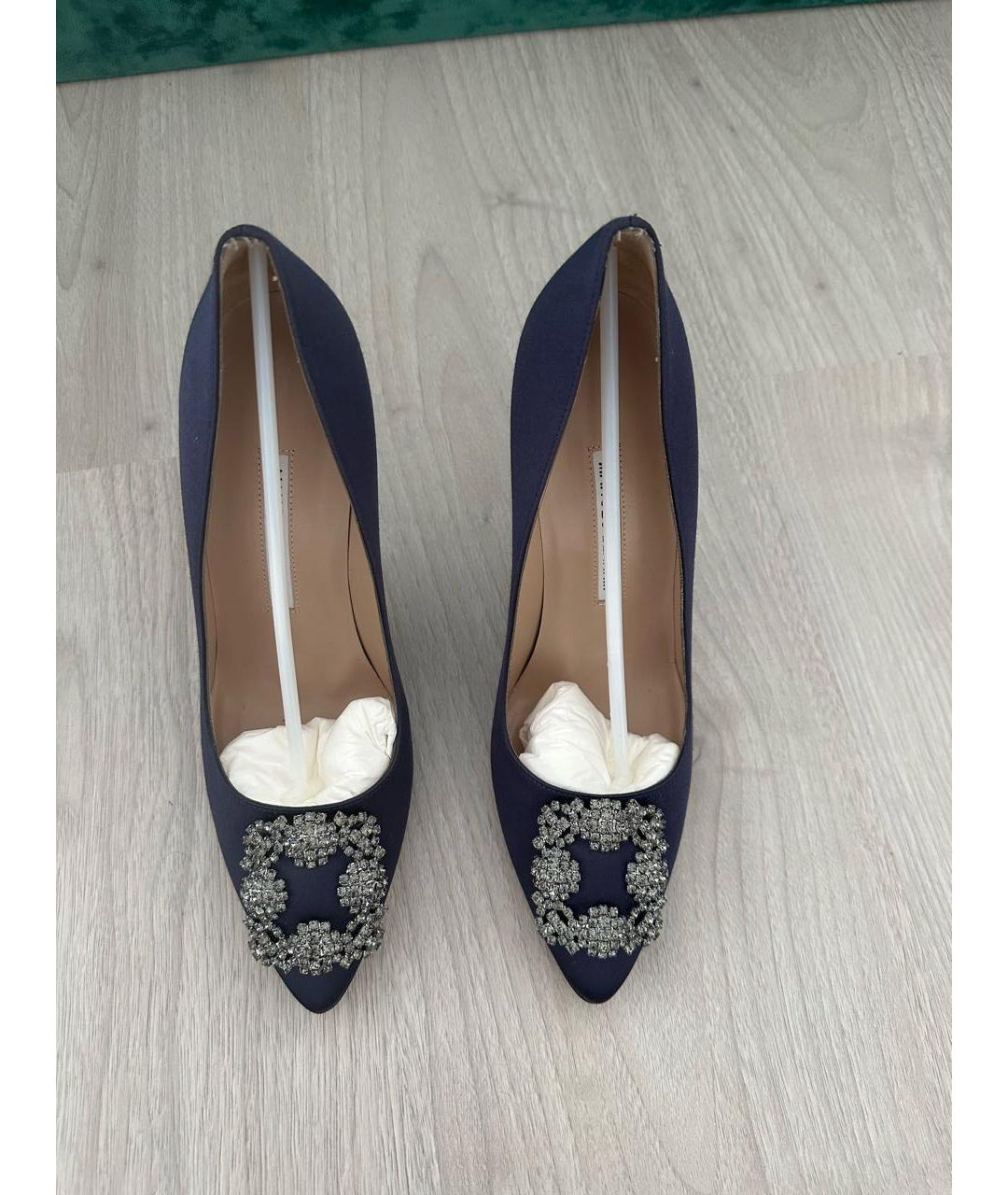 MANOLO BLAHNIK Темно-синие текстильные туфли, фото 2