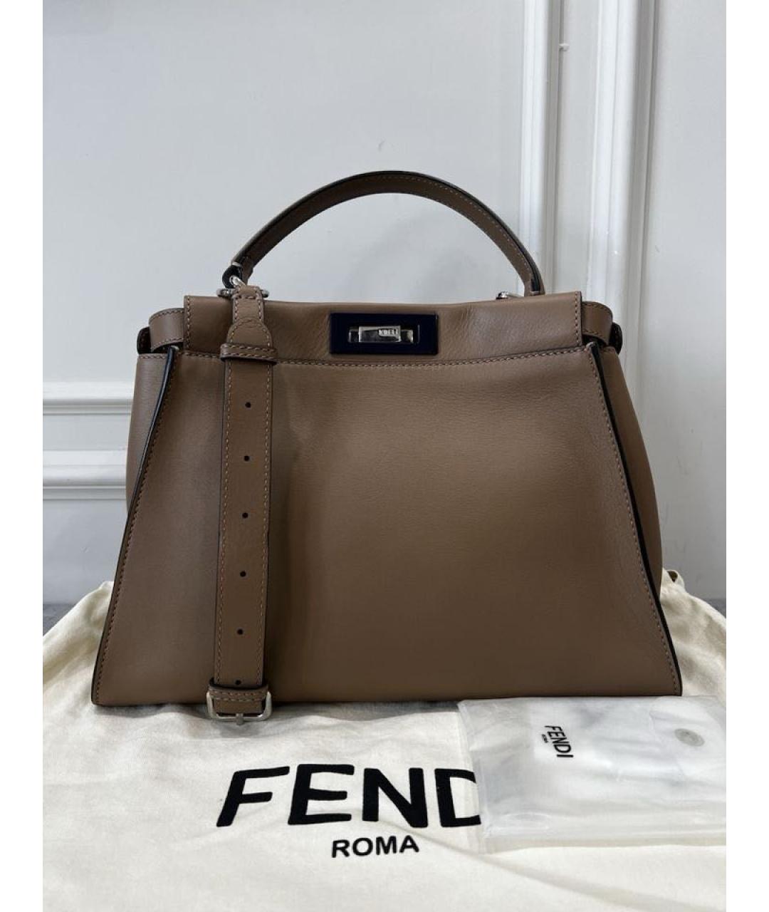FENDI Бежевая кожаная сумка с короткими ручками, фото 9