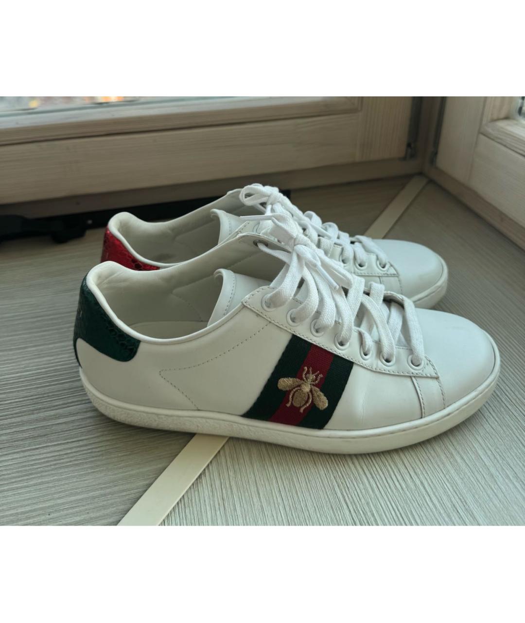 GUCCI Белые кожаные кеды, фото 6