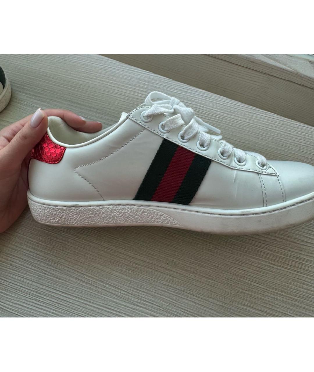 GUCCI Белые кожаные кеды, фото 7