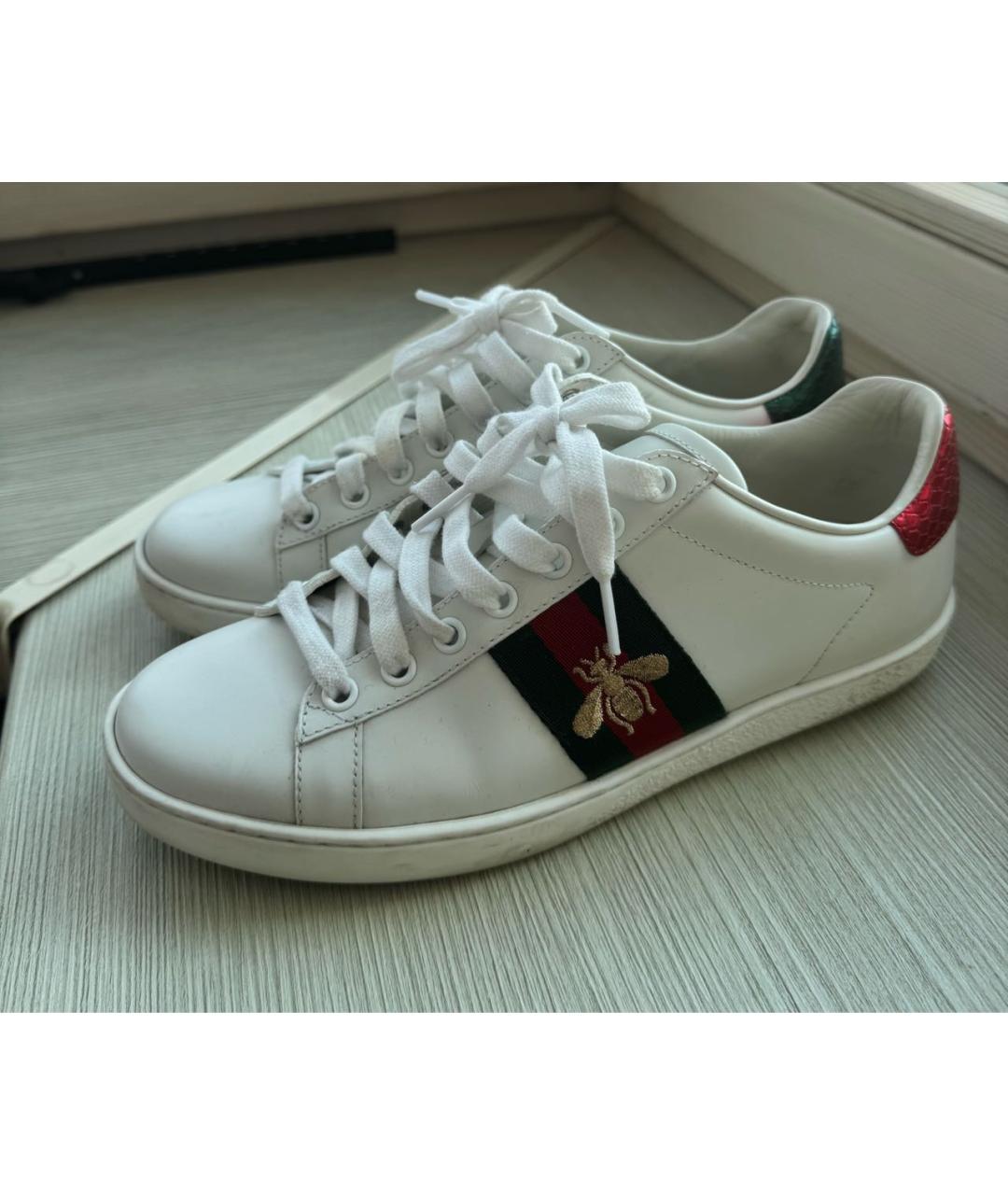 GUCCI Белые кожаные кеды, фото 5