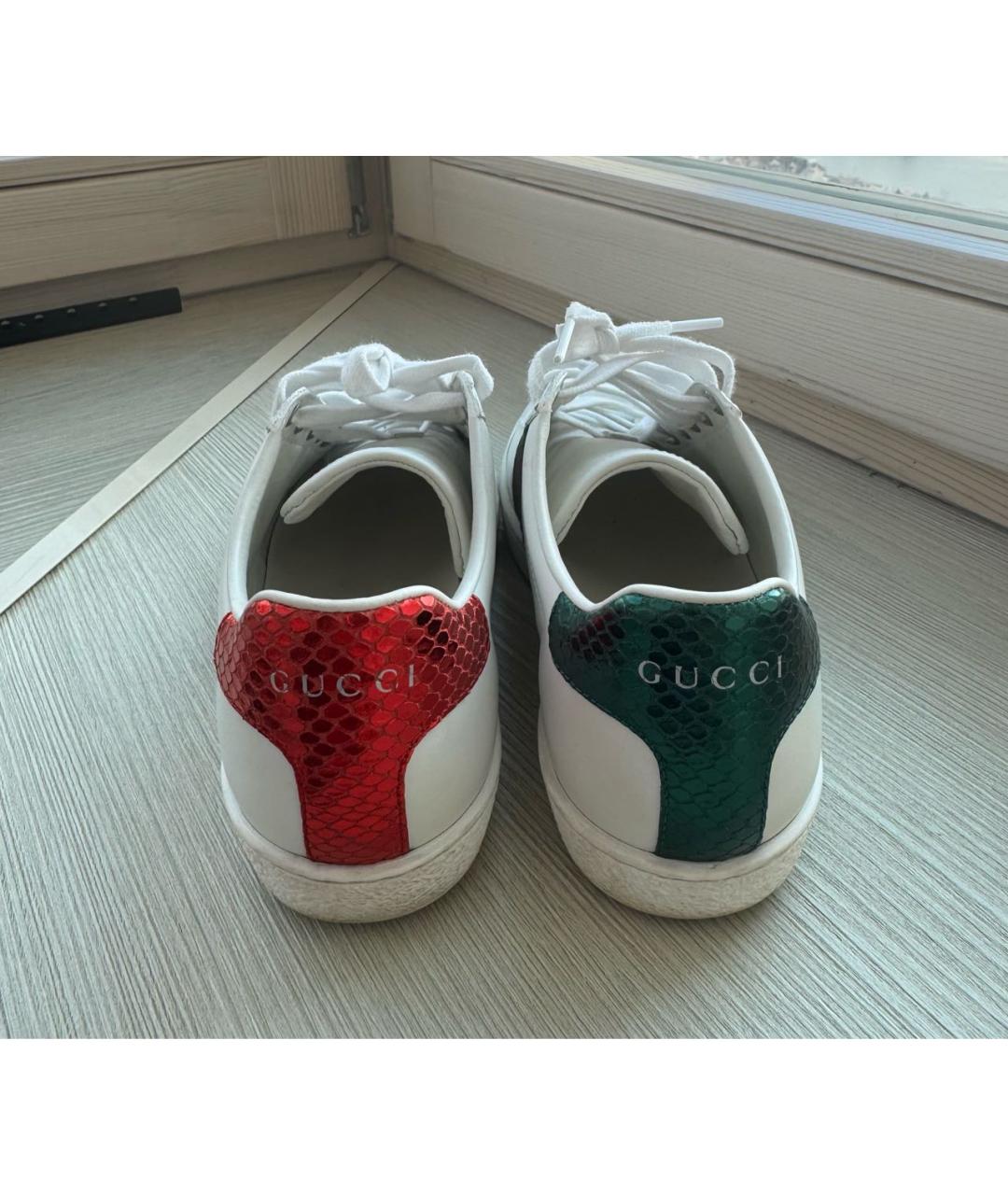 GUCCI Белые кожаные кеды, фото 4