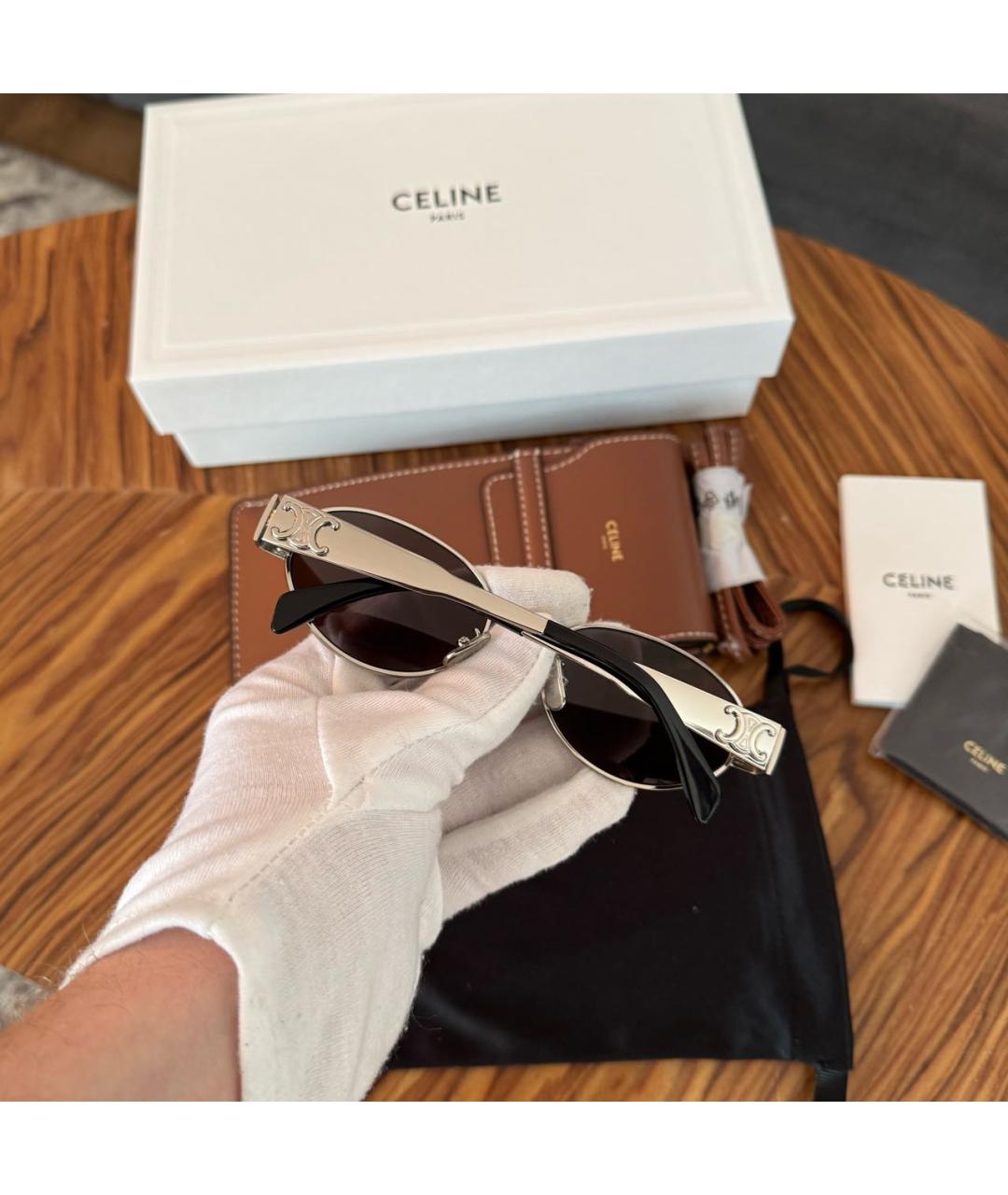 CELINE Серебряные металлические солнцезащитные очки, фото 3