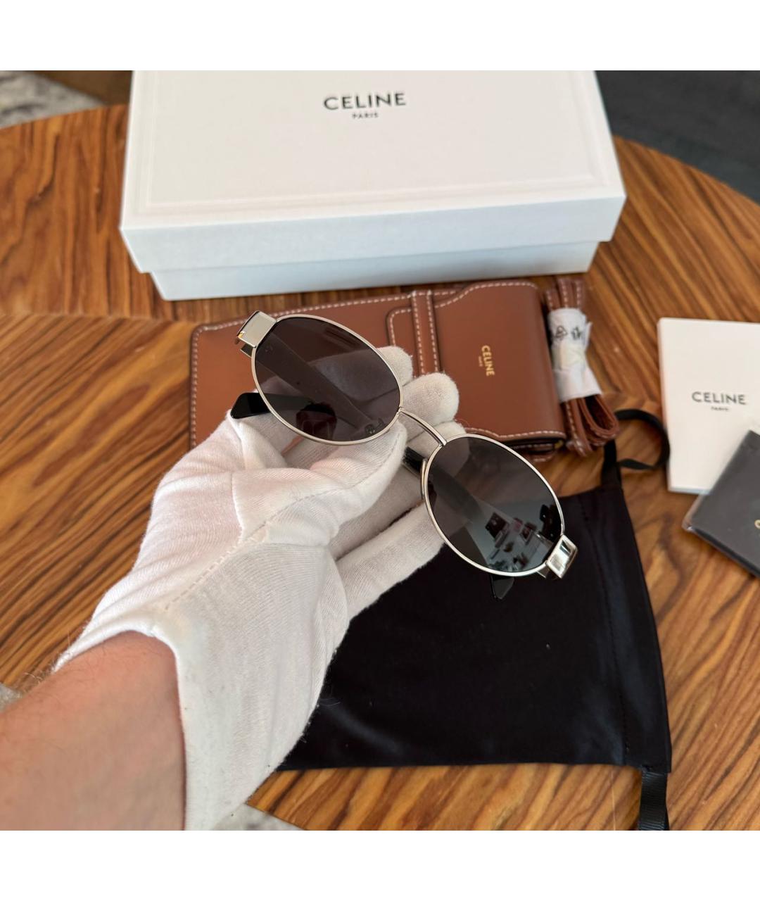 CELINE Серебряные металлические солнцезащитные очки, фото 2