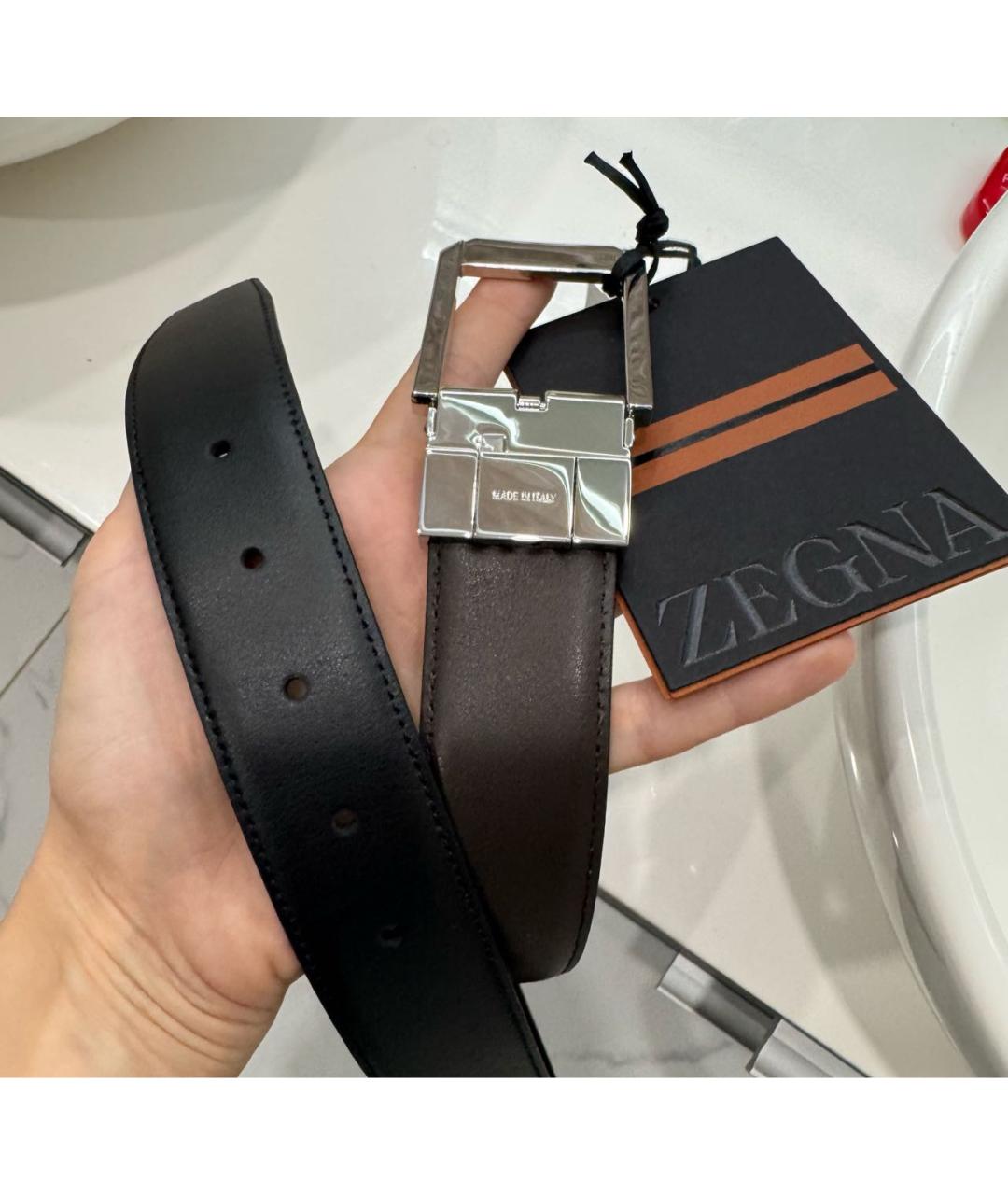 ZZEGNA Черный кожаный ремень, фото 4