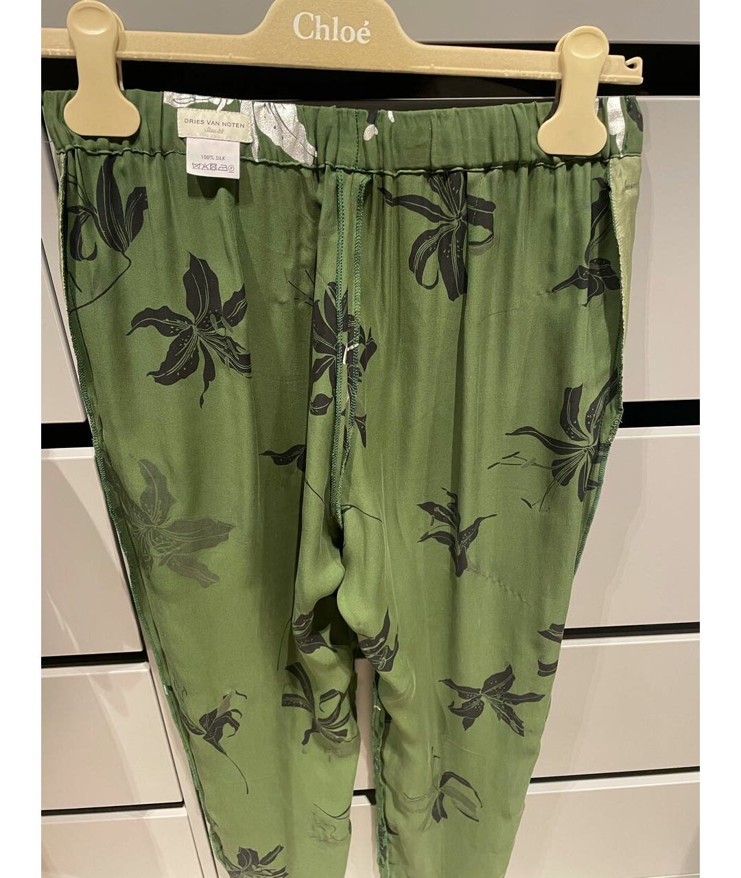 DRIES VAN NOTEN Зеленые шелковые брюки узкие, фото 2