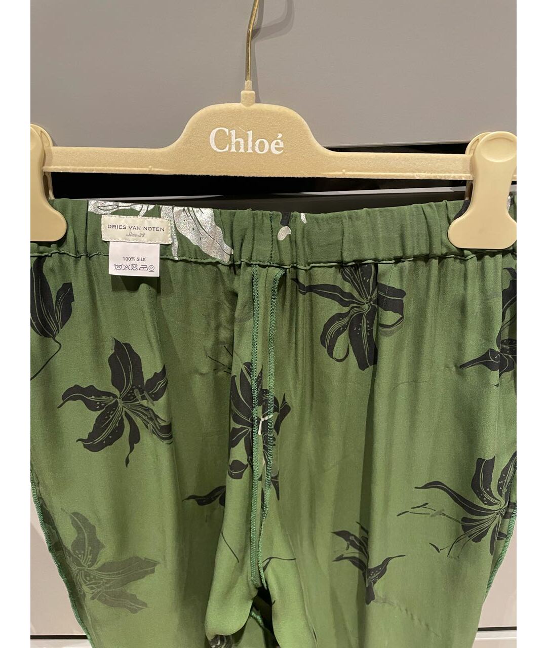 DRIES VAN NOTEN Зеленые шелковые брюки узкие, фото 3