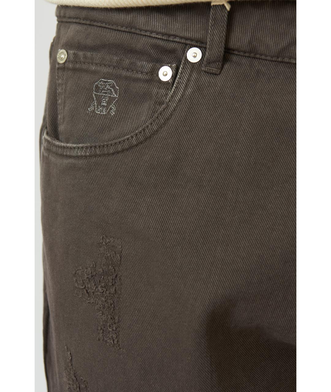 BRUNELLO CUCINELLI Коричневые хлопковые прямые джинсы, фото 3