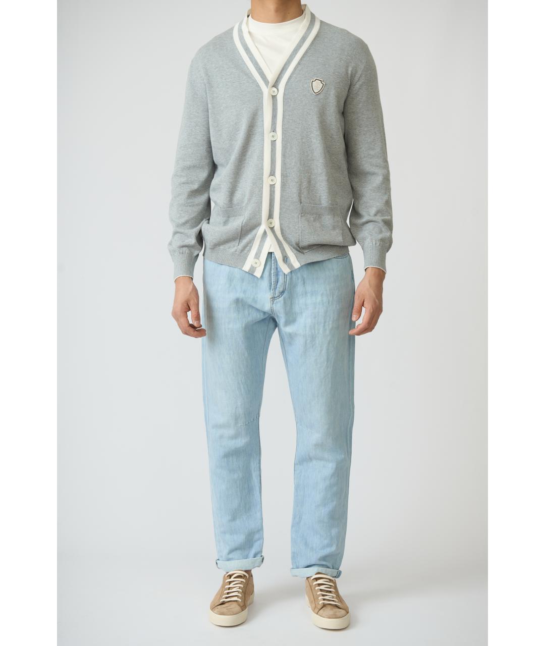 BRUNELLO CUCINELLI Голубые хлопковые прямые джинсы, фото 5