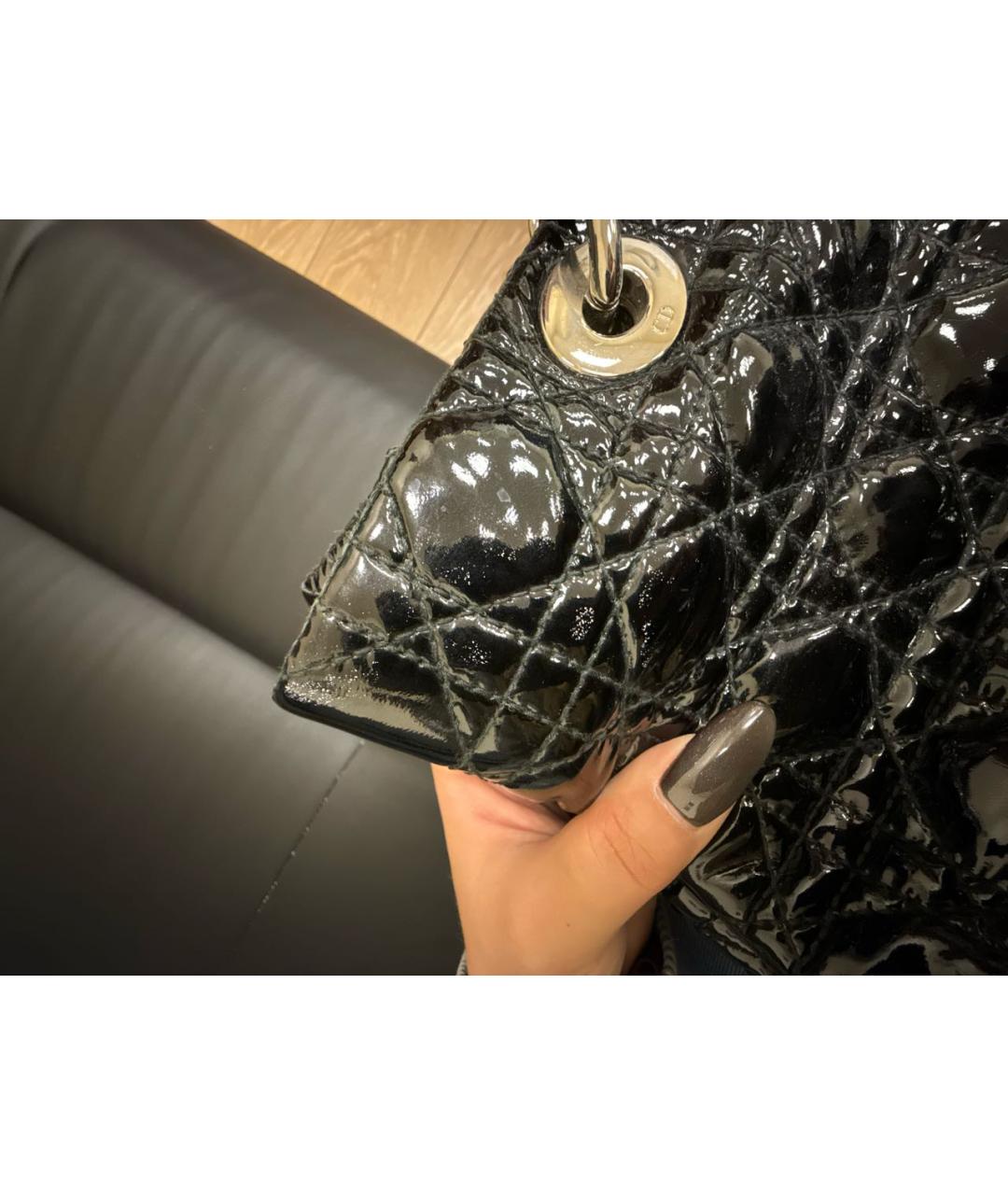 CHRISTIAN DIOR Черная кожаная сумка тоут, фото 8