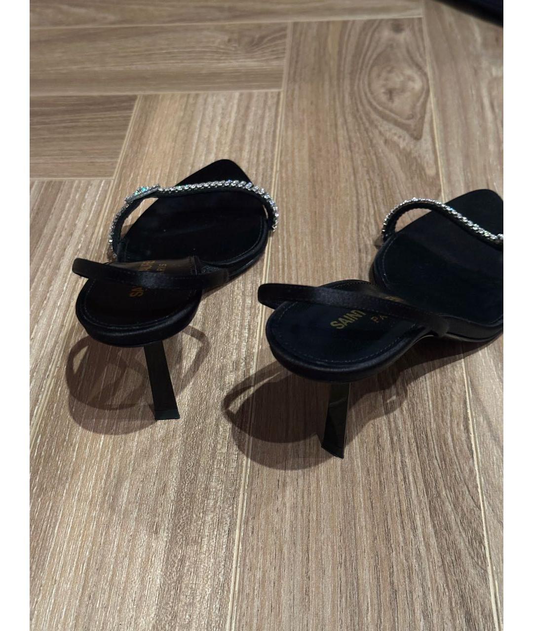 SAINT LAURENT Черные кожаные босоножки, фото 4