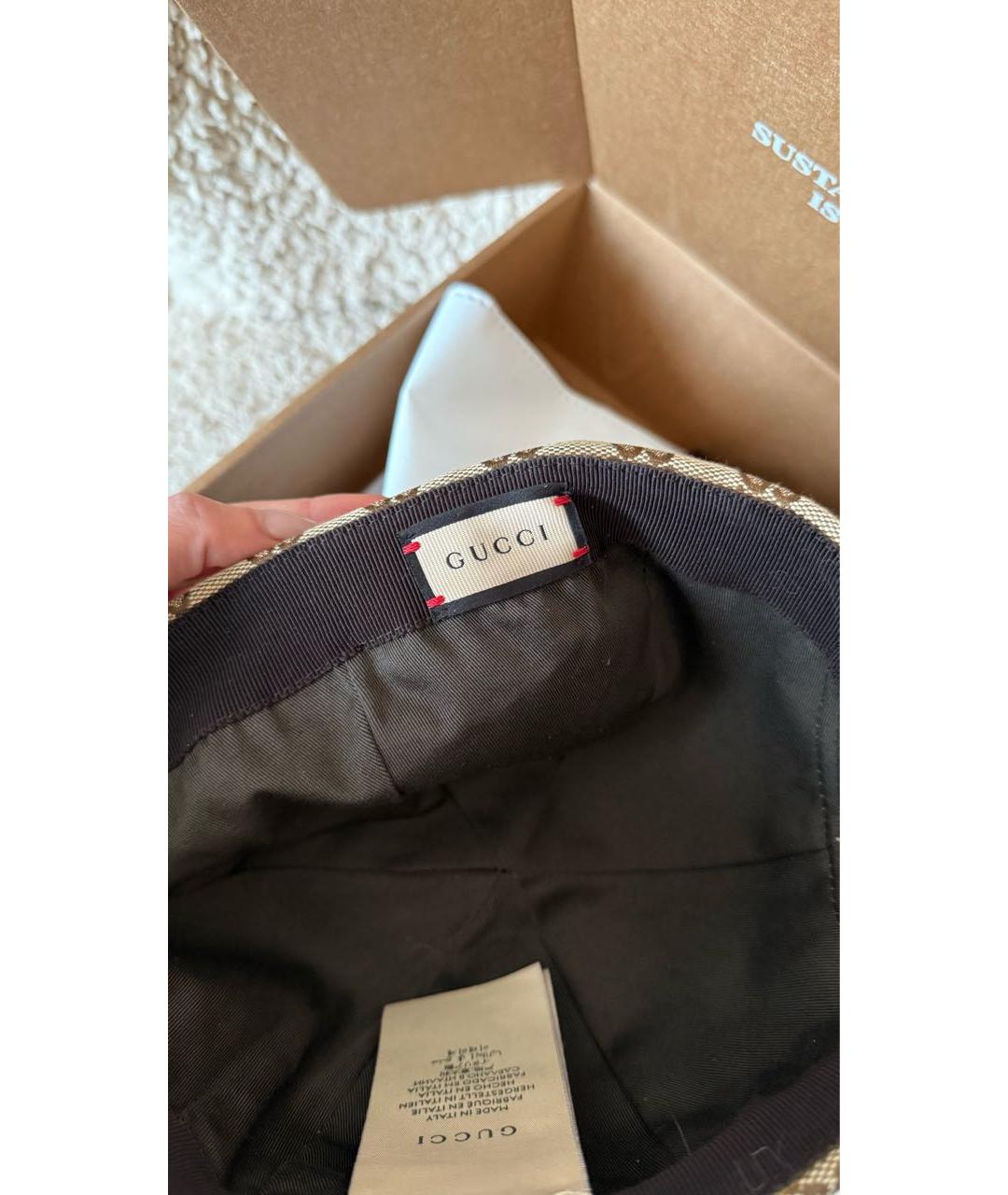 GUCCI Бежевая хлопковая кепка, фото 7