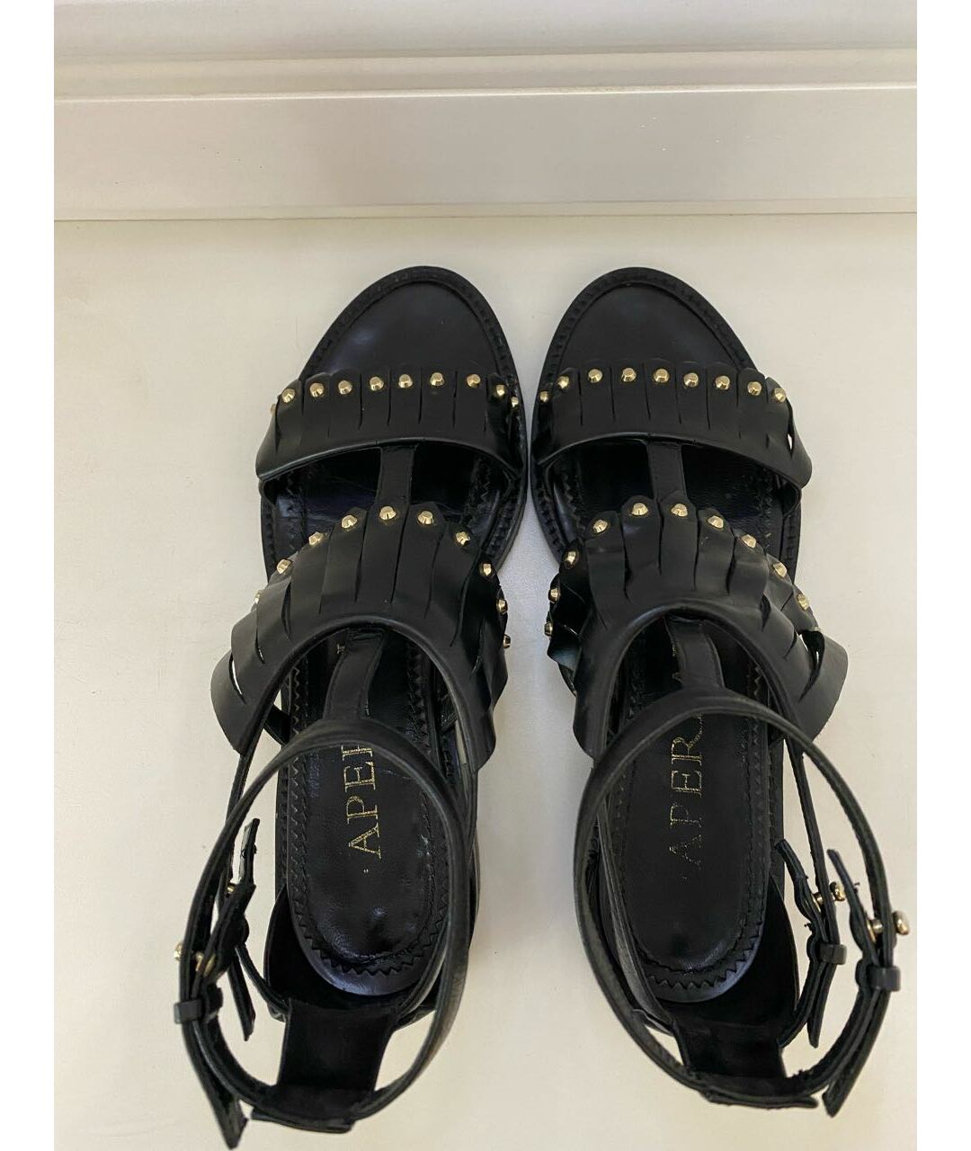 APERLAI Черные кожаные сандалии, фото 3