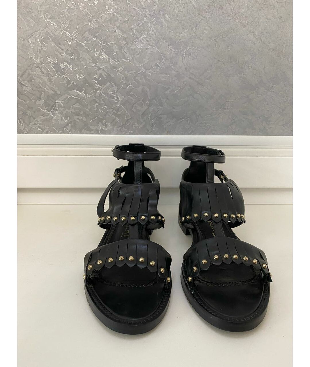 APERLAI Черные кожаные сандалии, фото 2