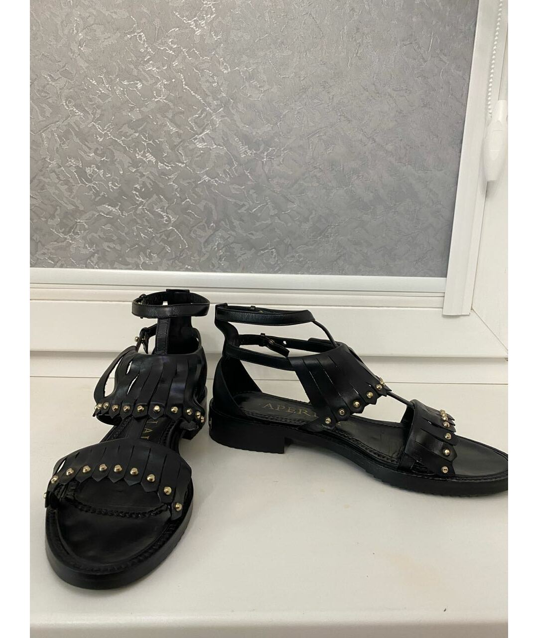 APERLAI Черные кожаные сандалии, фото 8