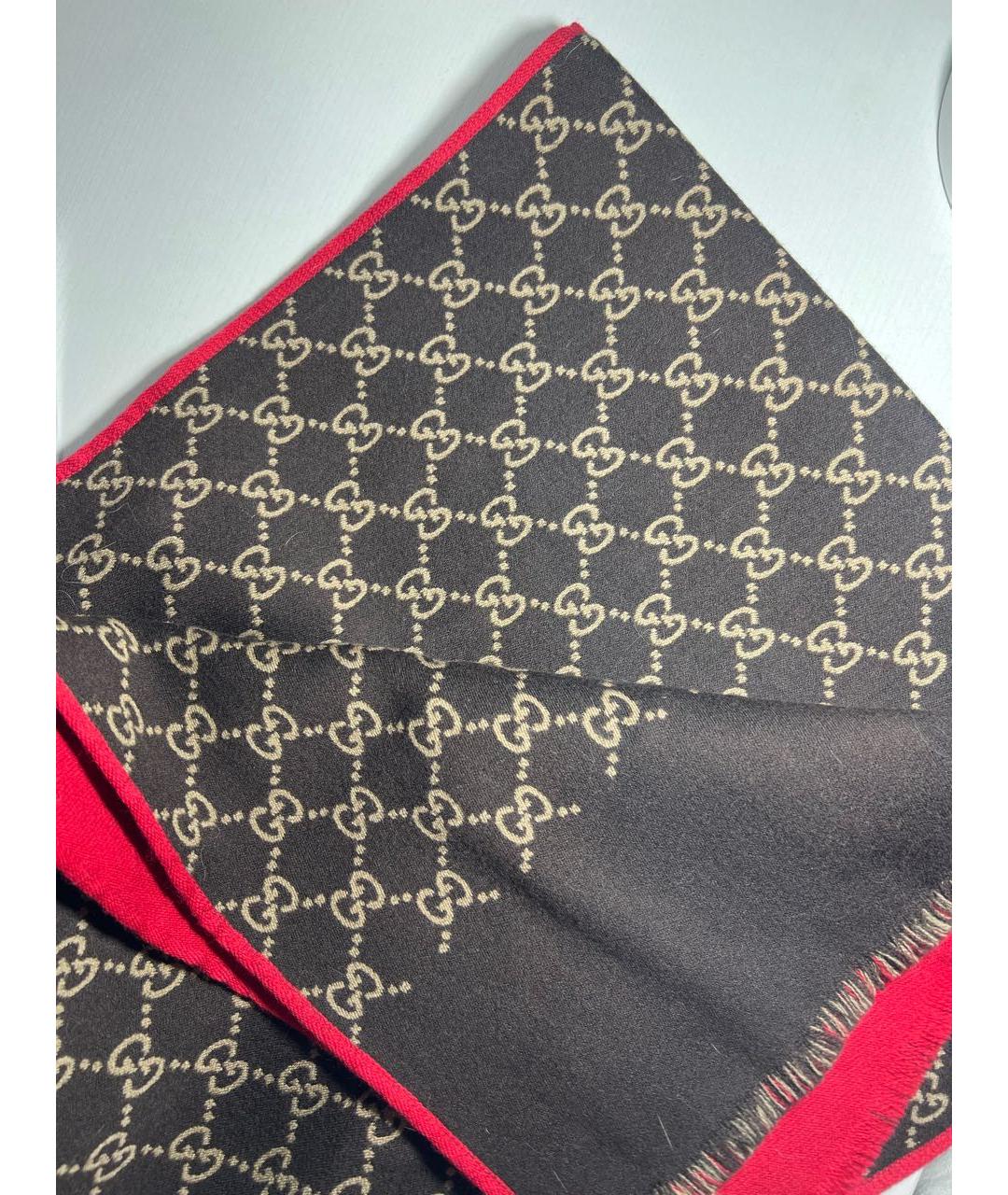 GUCCI Коричневый шерстяной шарф, фото 3