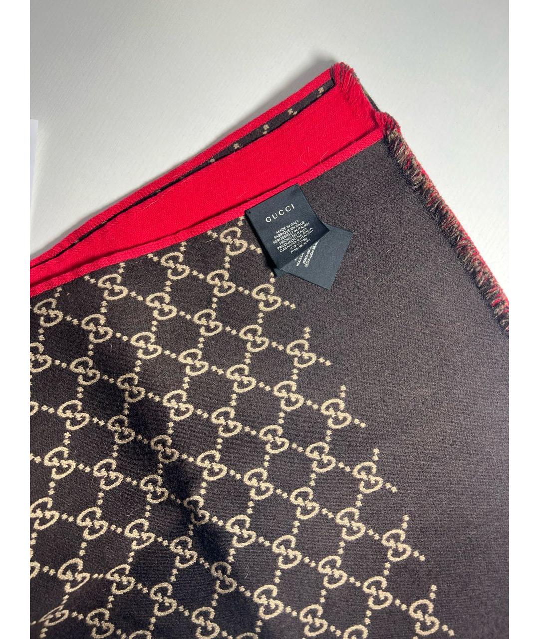 GUCCI Коричневый шерстяной шарф, фото 2