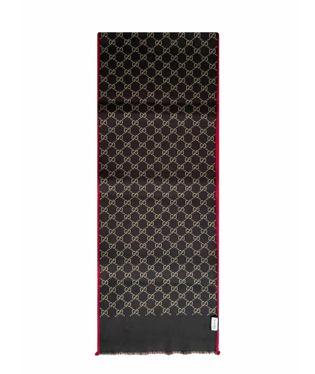 GUCCI Коричневый шерстяной шарф, фото 1