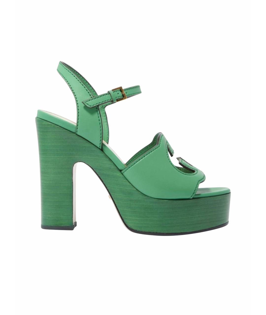 GUCCI Зеленые кожаные босоножки, фото 1