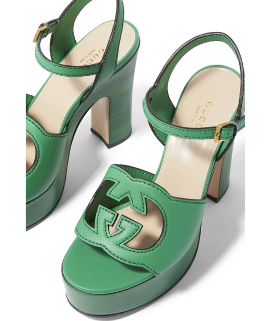 GUCCI Зеленые кожаные босоножки, фото 2