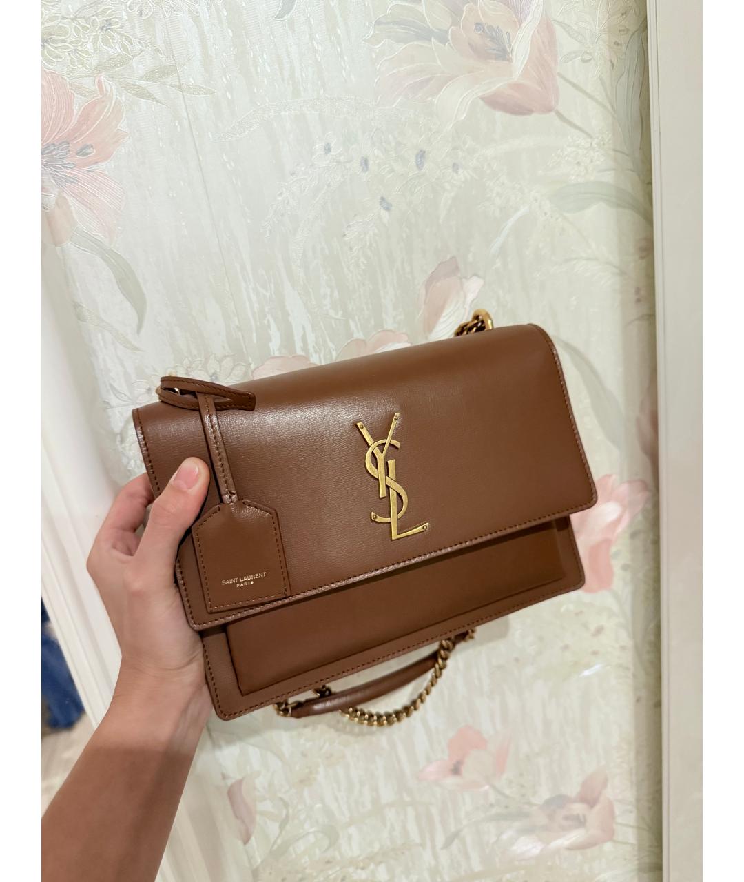 SAINT LAURENT Коричневая кожаная сумка через плечо, фото 5